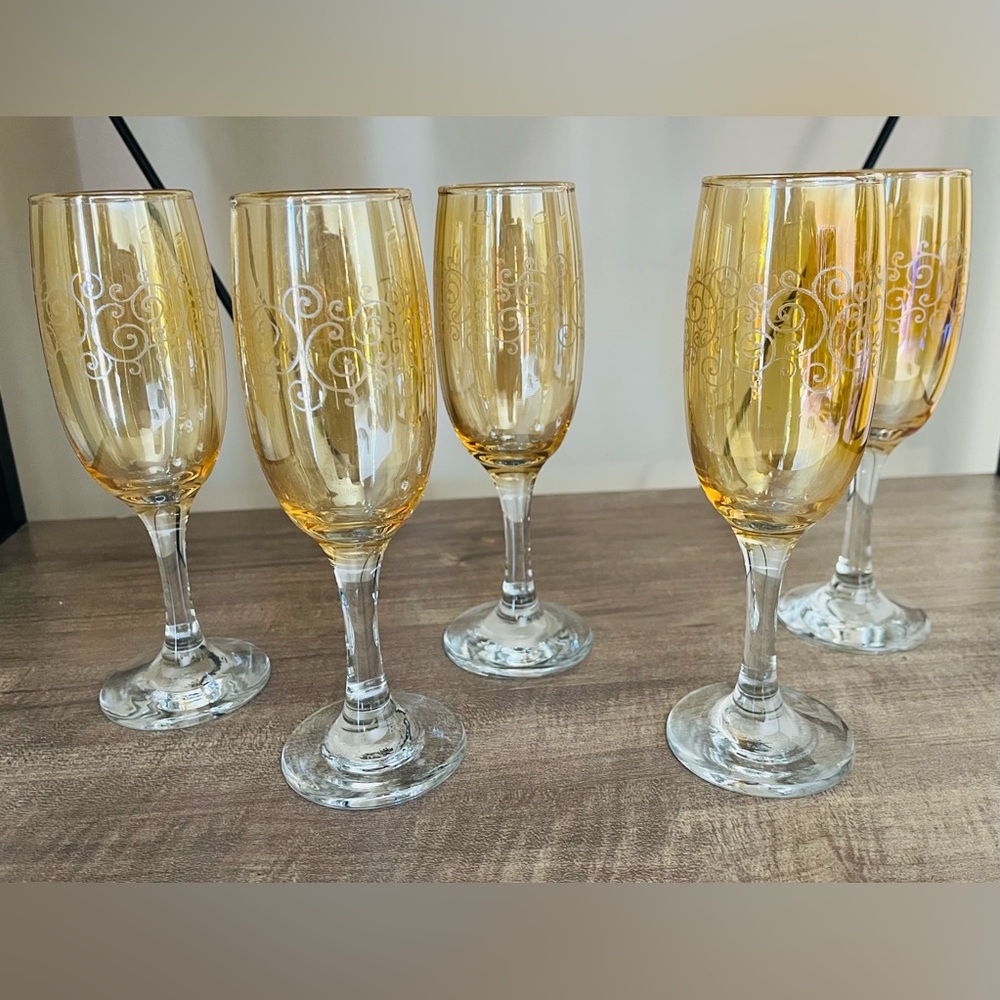 Cristalleria Fumo Handmade Italian Champagne Flutes Set of 5